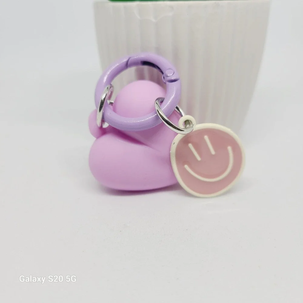 Lilac Heart Keychain w/ Smiley Face‎ Charm Clip On Cute Fun Accessory